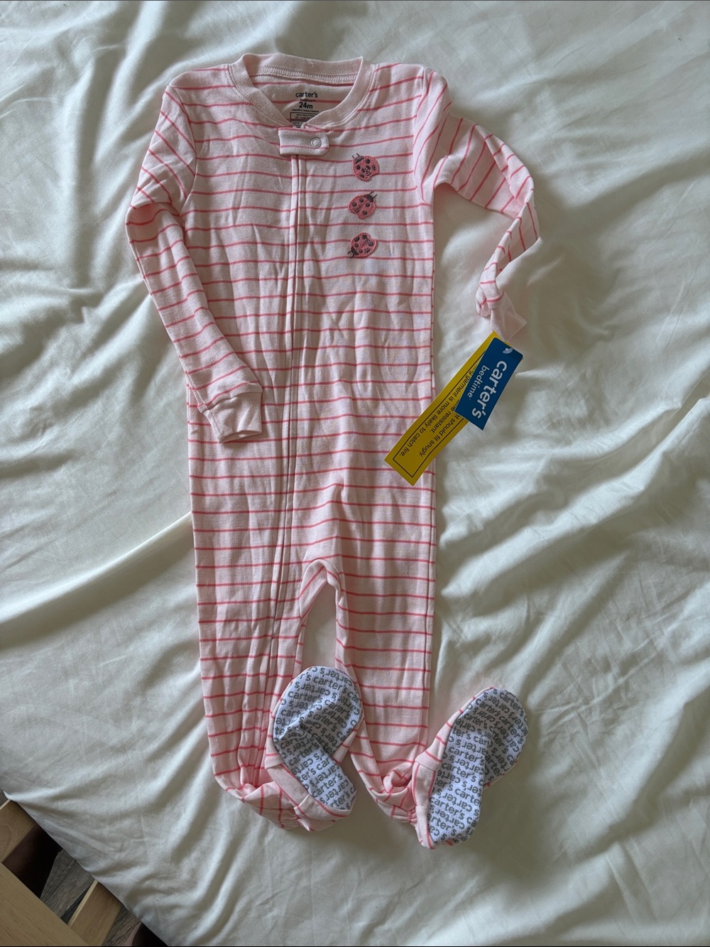 Carter's Pink Striped Footed One-Piece Pajamas with Ladybug Accents